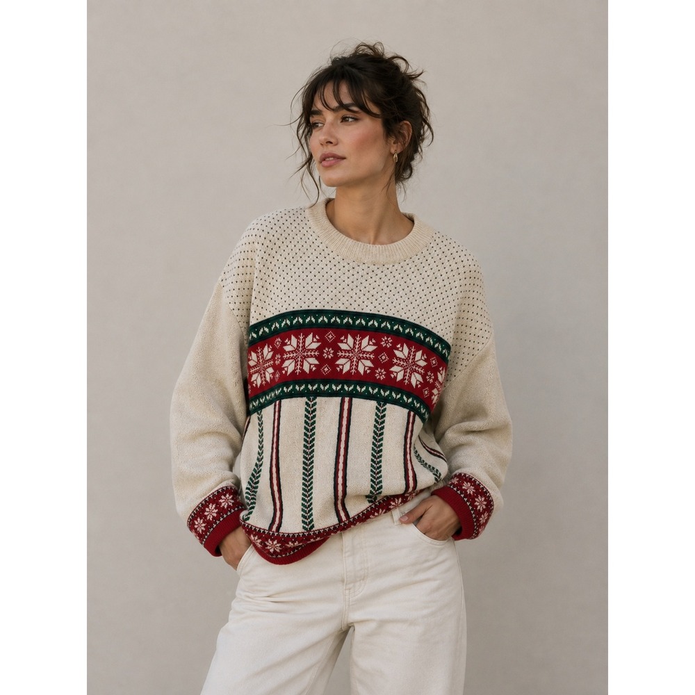 90s Nordic Fair Isle Ski Sweater 3X Cotton Christmas Snowflake Preppy